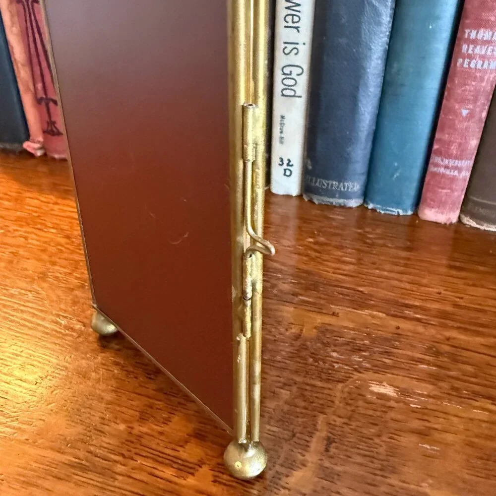 Vintage Glass/Mirrors & Brass Triangular Box with Flowers